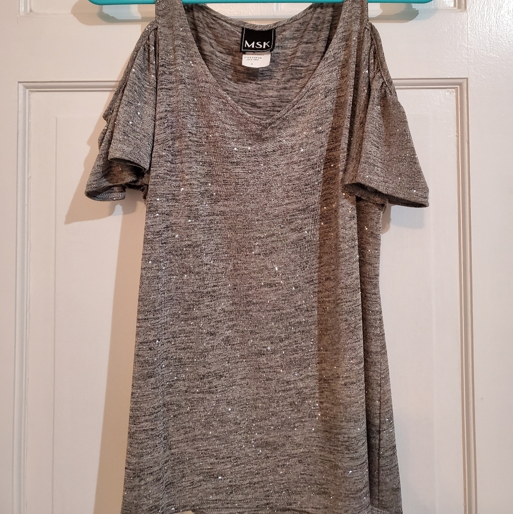 Glitter grey cold shoulder top